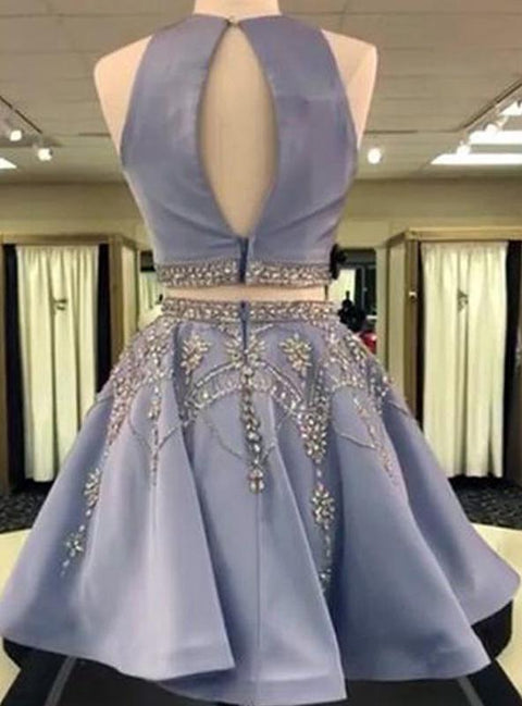 2024 A-Line Neck Sleeveless Cut Two Piece Homecoming Dresses Cut Short Mini Prom Dress