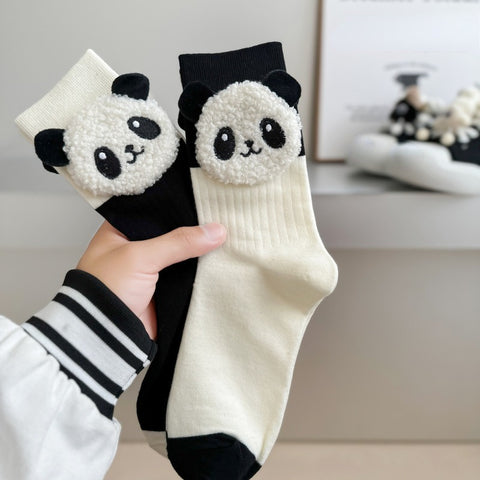 1 Pair Of Cartoon Panda Doll Decor Winter Crew Socks, Fashionable Cute Funny Warm Mid-tube Socks For Women & Girls