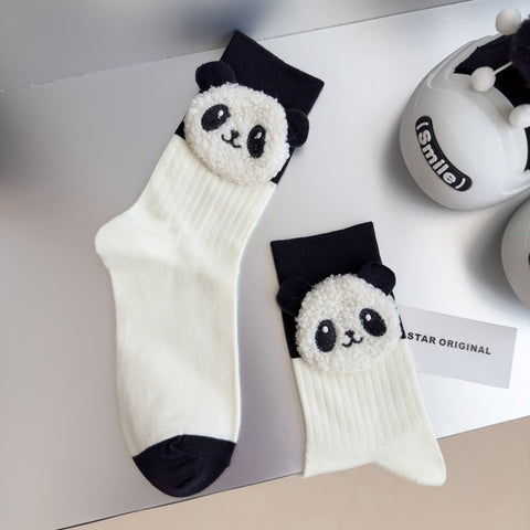 1 Pair Of Cartoon Panda Doll Decor Winter Crew Socks, Fashionable Cute Funny Warm Mid-tube Socks For Women & Girls