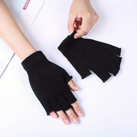 1 Pair of Cozy Thermal Half Finger Knit Gloves for Women - Cycling Gloves with Warmth, Durability, and Grip - Perfect for Cold Weather Riding