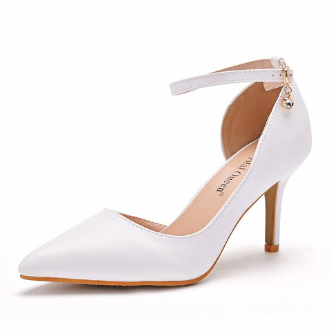 Dress Shoes Sexy One Word Buckle High Heels Fashion 12cm Super Heel Lady Party Pumps Large Pointed Toe Stiletto Womens Shoes