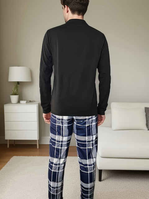 2pcs/set Men's NY Print Pajamas Set, Long Sleeve Round Neck T-shirt & Trousers, Comfortable Skin-friendly Set