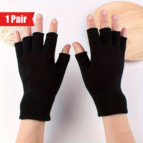 1 Pair of Cozy Thermal Half Finger Knit Gloves for Women - Cycling Gloves with Warmth, Durability, and Grip - Perfect for Cold Weather Riding