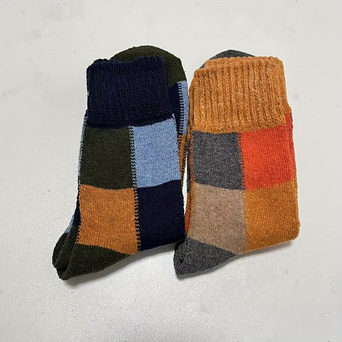 2/3/5 Pair Winter Middle Tube Socks Plaid Faux Wool Ring Thickened Warm Faux Rabbit Wool Socks