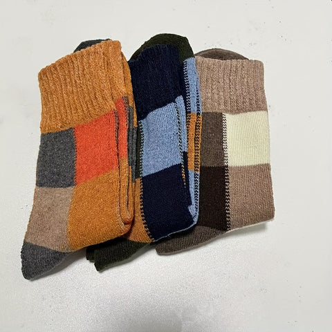 2/3/5 Pair Winter Middle Tube Socks Plaid Faux Wool Ring Thickened Warm Faux Rabbit Wool Socks