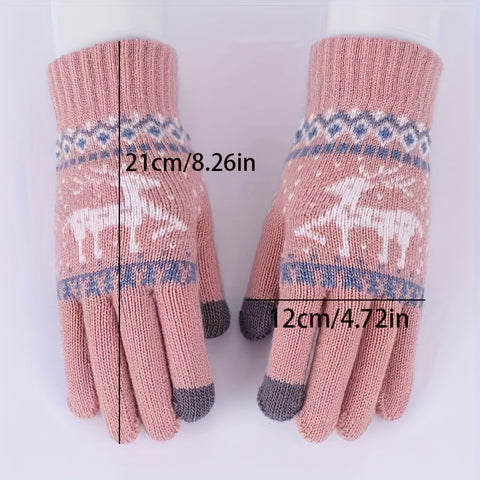 Christmas Reindeer Jacquard Knit Gloves Unisex Thick Warm Touchscreen Gloves Autumn Winter Casual Outdoor Coldproof Riding Gloves