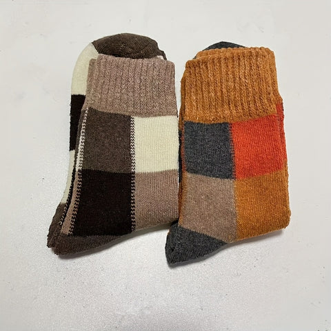 2/3/5 Pair Winter Middle Tube Socks Plaid Faux Wool Ring Thickened Warm Faux Rabbit Wool Socks