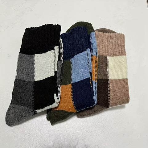 2/3/5 Pair Winter Middle Tube Socks Plaid Faux Wool Ring Thickened Warm Faux Rabbit Wool Socks