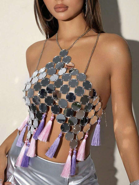 20002 Cross-border hot-selling acrylic sheet sequin size sheet combination fashionable neck halter top small vest