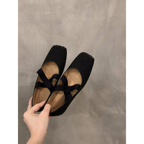 2025  flat-bottomed ballet square head single shoes fairy shoes popular new spring and autumn Mary Jane evening gentle shoes