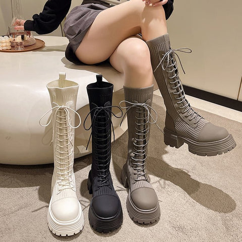 2025  Hot-style versatile popular new thick-heeled western boots retro and thin fashion long knight boots