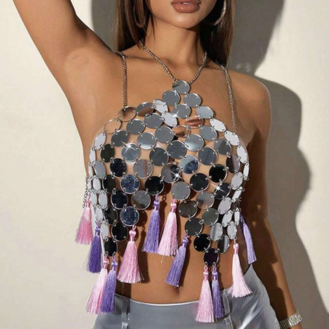 20002 Cross-border hot-selling acrylic sheet sequin size sheet combination fashionable neck halter top small vest