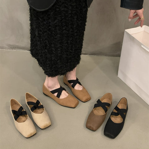 2025  flat-bottomed ballet square head single shoes fairy shoes popular new spring and autumn Mary Jane evening gentle shoes