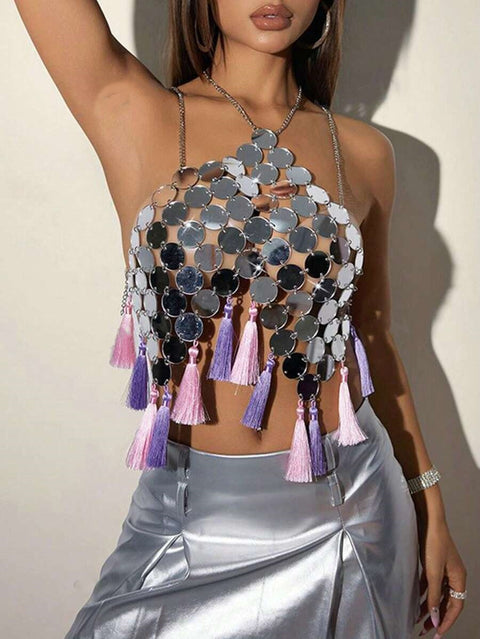 20002 Cross-border hot-selling acrylic sheet sequin size sheet combination fashionable neck halter top small vest