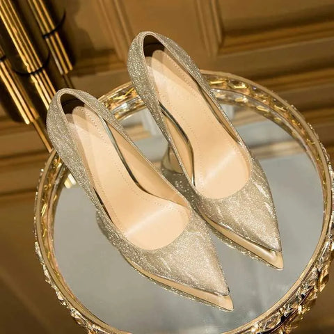 Dress Shoes Luxury Gold Silver Women Pumps  Spring Pointed Toe High Heels Party Wedding Woman Stiletto Designer H240423