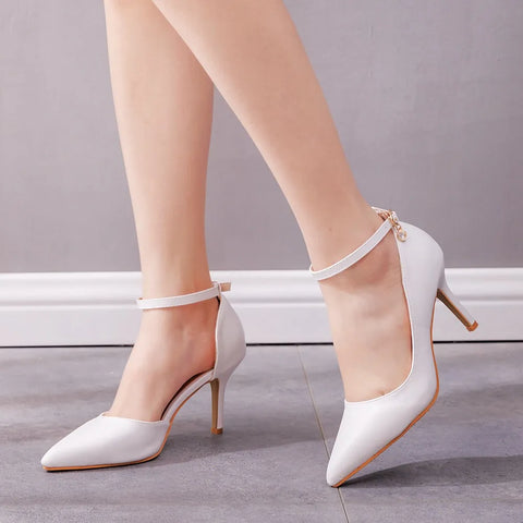 Dress Shoes Sexy One Word Buckle High Heels Fashion 12cm Super Heel Lady Party Pumps Large Pointed Toe Stiletto Womens Shoes