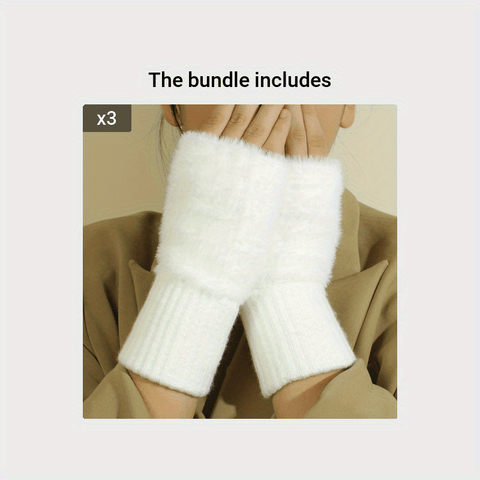 Monochrome Plush Half Finger Gloves Elegant Simple Knitted Cuff Women's Gloves Autumn Winter Coldproof Warmer Gloves