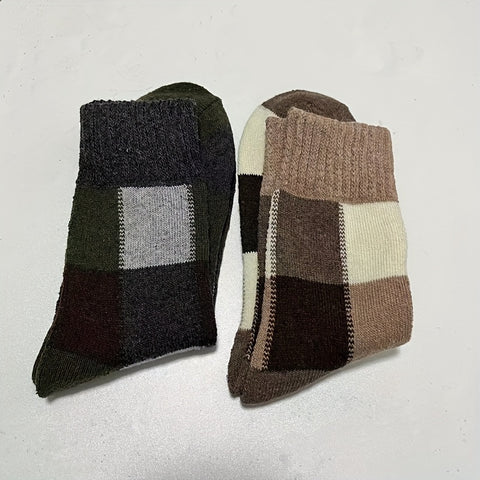 2/3/5 Pair Winter Middle Tube Socks Plaid Faux Wool Ring Thickened Warm Faux Rabbit Wool Socks