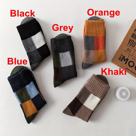 2/3/5 Pair Winter Middle Tube Socks Plaid Faux Wool Ring Thickened Warm Faux Rabbit Wool Socks